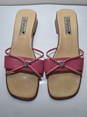 Brighton Loreta Italian Pink Leather Heart Low Block Heel Sandals 10 90s Y2K
